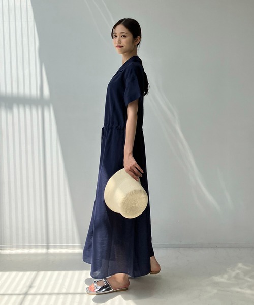 AS KNOW AS plus（アズノゥアズプラス）の「◎ウエスト結び開襟ワンピ―ス（ワンピース・レディース・ブラック系/ベージュ系/グリーン系/ネイビー系/ブラック/サックスブルー/モカ/ネイビー/イエロー系・FREE）」の11枚目の写真