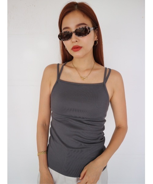 TRUNC(トランクエイティーエイト)の「Rib Back Cross Camisole(キャミソール・レディース・チャコールグレー/ブラック/アイボリー・FREE)」の1枚目の写真