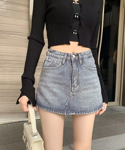 Miniministore（ミニミニストア）の「デニムスカパン キュロットスカート韓国風（デニムスカート・レディース・チャコールグレー/サックスブルー・S/M/L/XL）」の4枚目の写真