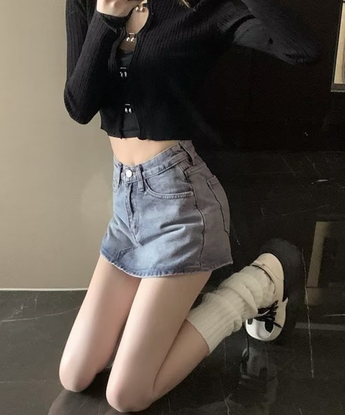 Miniministore（ミニミニストア）の「デニムスカパン キュロットスカート韓国風（デニムスカート・レディース・チャコールグレー/サックスブルー・S/M/L/XL）」の6枚目の写真