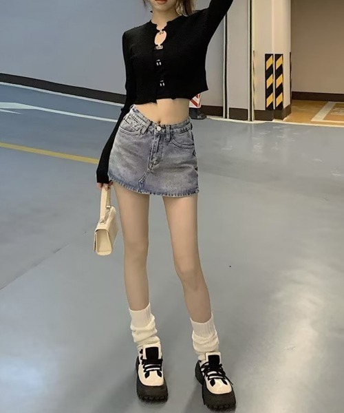 Miniministore（ミニミニストア）の「デニムスカパン キュロットスカート韓国風（デニムスカート・レディース・チャコールグレー/サックスブルー・S/M/L/XL）」の8枚目の写真