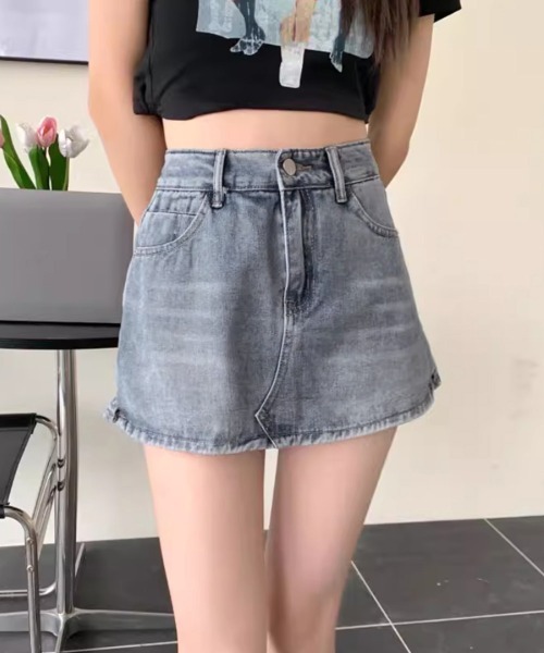 Miniministore（ミニミニストア）の「デニムスカパン キュロットスカート韓国風（デニムスカート・レディース・チャコールグレー/サックスブルー・S/M/L/XL）」の13枚目の写真