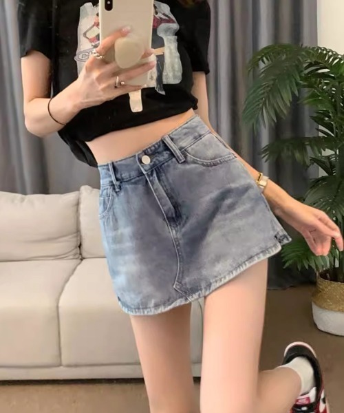 Miniministore（ミニミニストア）の「デニムスカパン キュロットスカート韓国風（デニムスカート・レディース・チャコールグレー/サックスブルー・S/M/L/XL）」の15枚目の写真