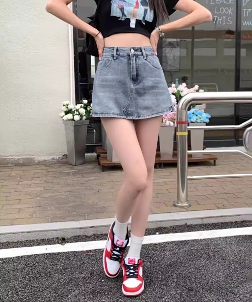 Miniministore（ミニミニストア）の「デニムスカパン キュロットスカート韓国風（デニムスカート・レディース・チャコールグレー/サックスブルー・S/M/L/XL）」の16枚目の写真