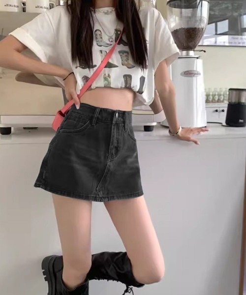 Miniministore（ミニミニストア）の「デニムスカパン キュロットスカート韓国風（デニムスカート・レディース・チャコールグレー/サックスブルー・S/M/L/XL）」の21枚目の写真