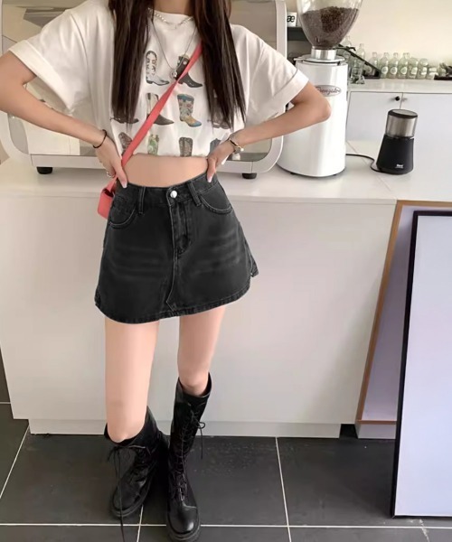 Miniministore（ミニミニストア）の「デニムスカパン キュロットスカート韓国風（デニムスカート・レディース・チャコールグレー/サックスブルー・S/M/L/XL）」の22枚目の写真