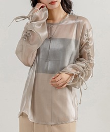 DAY CLOSET | レディース 長袖シャーリング艶感シアートップス(シャツ/ブラウス)