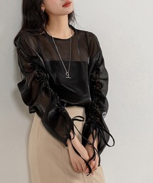 DAY CLOSET | レディース 長袖シャーリング艶感シアートップス(シャツ/ブラウス)