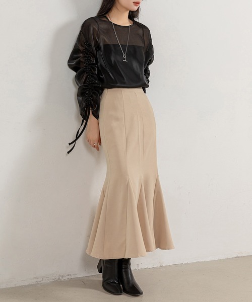 DAY CLOSET（デイ クローゼット）の「レディース 長袖シャーリング艶感シアートップス（シャツ/ブラウス・レディース・ダークネイビー/ブラック/グレイッシュベージュ/パープル・FREE）」の9枚目の写真