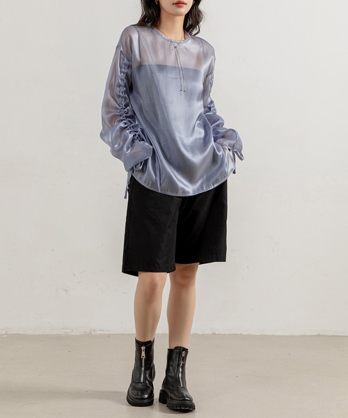 シアリングパフトップス ブラック 19,800円 SLY ブラウス シャツ FRONT ZIP SHIRRING BL フロント ジップ