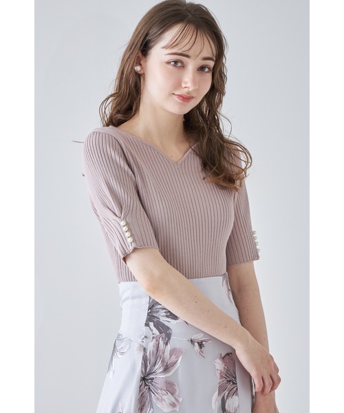 tocco closet(トッコ クローゼット)の「パール付きタックスリーブリブニットプルオーバー(ニット/セーター・レディース・ピンク系その他/ブラック/オフホワイト・M)」の3枚目の写真