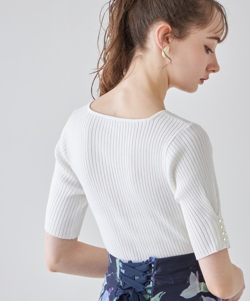 tocco closet(トッコ クローゼット)の「パール付きタックスリーブリブニットプルオーバー(ニット/セーター・レディース・ピンク系その他/ブラック/オフホワイト・M)」の8枚目の写真