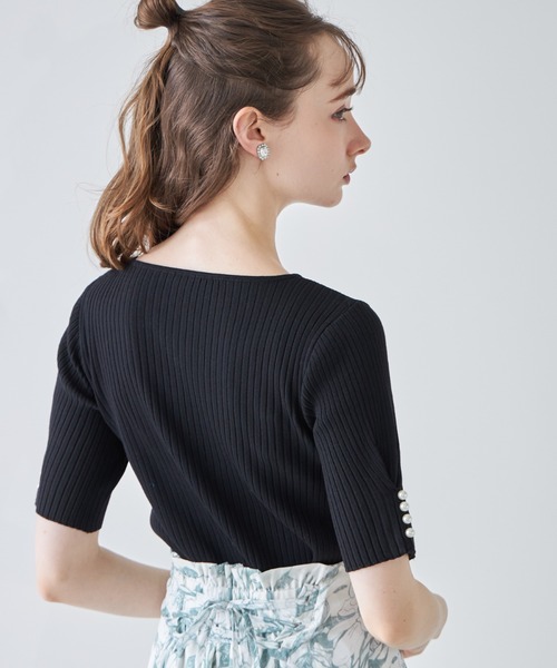 tocco closet(トッコ クローゼット)の「パール付きタックスリーブリブニットプルオーバー(ニット/セーター・レディース・ピンク系その他/ブラック/オフホワイト・M)」の11枚目の写真