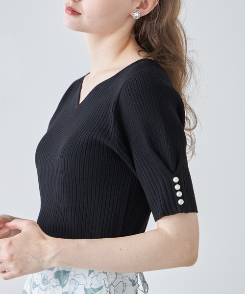 tocco closet(トッコ クローゼット)の「パール付きタックスリーブリブニットプルオーバー(ニット/セーター・レディース・ピンク系その他/ブラック/オフホワイト・M)」の12枚目の写真