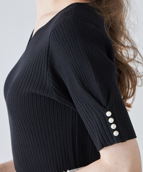 tocco closet(トッコ クローゼット)の「パール付きタックスリーブリブニットプルオーバー(ニット/セーター・レディース・ピンク系その他/ブラック/オフホワイト・M)」の14枚目の写真
