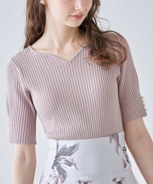 tocco closet(トッコ クローゼット)の「パール付きタックスリーブリブニットプルオーバー(ニット/セーター・レディース・ピンク系その他/ブラック/オフホワイト・M)」の17枚目の写真