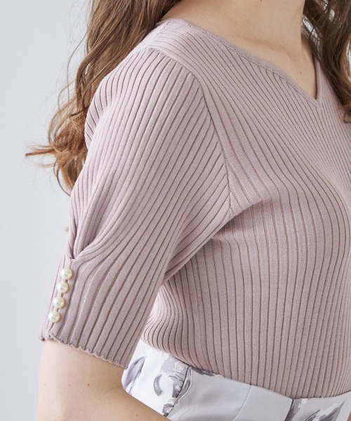 tocco closet(トッコ クローゼット)の「パール付きタックスリーブリブニットプルオーバー(ニット/セーター・レディース・ピンク系その他/ブラック/オフホワイト・M)」の19枚目の写真