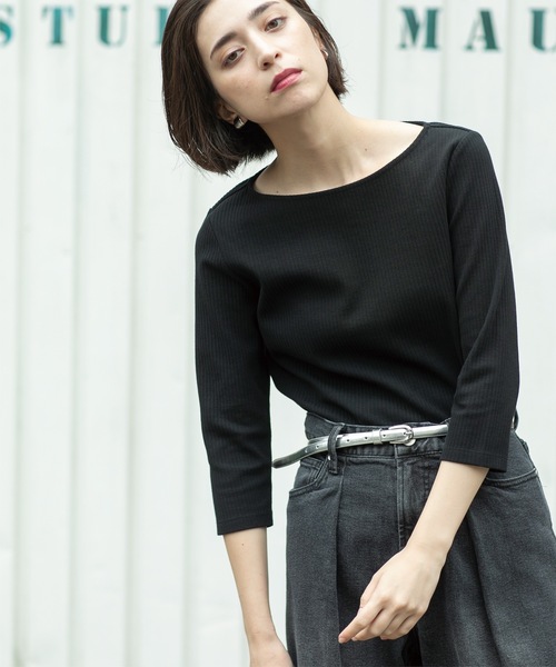 OPAQUE.CLIP（オペークドットクリップ）の「◆ボートネック7分袖カットソー【洗濯機洗い可】（Tシャツ/カットソー・レディース・ブラック/ブラウン系その他/ブラウン系3/ホワイト・36/38/40/42）」の2枚目の写真