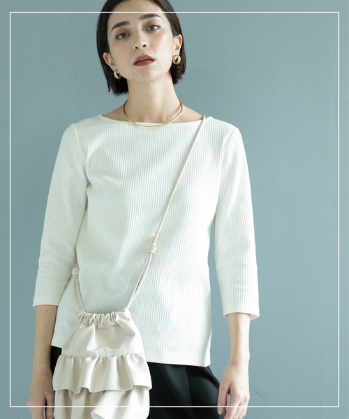 OPAQUE.CLIP（オペークドットクリップ）の「◆ボートネック7分袖カットソー【洗濯機洗い可】（Tシャツ/カットソー・レディース・ブラック/ブラウン系その他/ブラウン系3/ホワイト・36/38/40/42）」の6枚目の写真