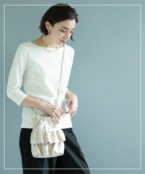 leek☆ページ【お洋服加工】 ボートネック7分袖カットソー【洗濯機洗い可】（Tシャツ