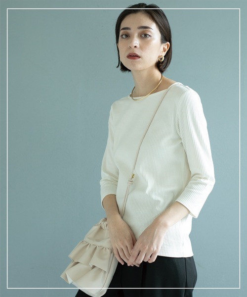 OPAQUE.CLIP（オペークドットクリップ）の「◆ボートネック7分袖カットソー【洗濯機洗い可】（Tシャツ/カットソー・レディース・ブラック/ブラウン系その他/ブラウン系3/ホワイト・36/38/40/42）」の8枚目の写真