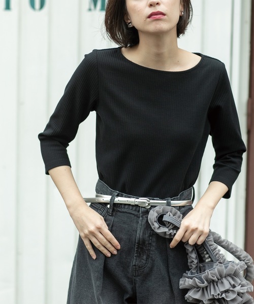 OPAQUE.CLIP（オペークドットクリップ）の「◆ボートネック7分袖カットソー【洗濯機洗い可】（Tシャツ/カットソー・レディース・ブラック/ブラウン系その他/ブラウン系3/ホワイト・36/38/40/42）」の12枚目の写真