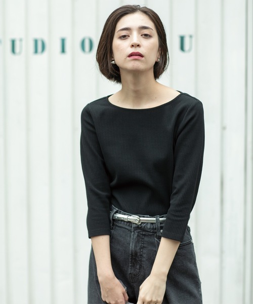 OPAQUE.CLIP（オペークドットクリップ）の「◆ボートネック7分袖カットソー【洗濯機洗い可】（Tシャツ/カットソー・レディース・ブラック/ブラウン系その他/ブラウン系3/ホワイト・36/38/40/42）」の14枚目の写真