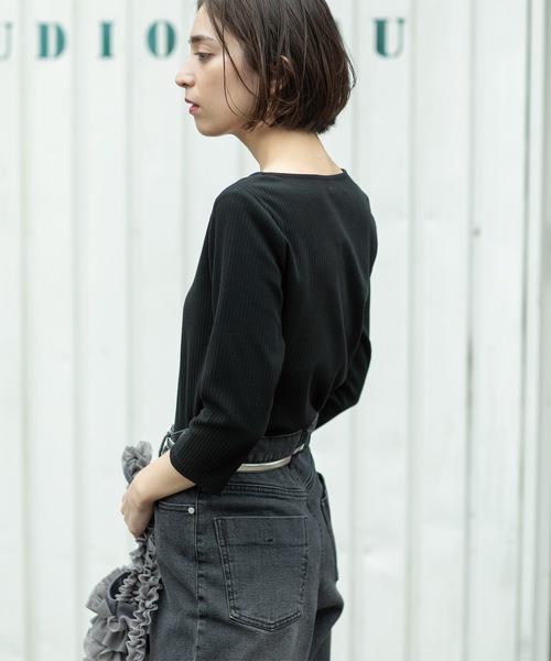 OPAQUE.CLIP（オペークドットクリップ）の「◆ボートネック7分袖カットソー【洗濯機洗い可】（Tシャツ/カットソー・レディース・ブラック/ブラウン系その他/ブラウン系3/ホワイト・36/38/40/42）」の15枚目の写真