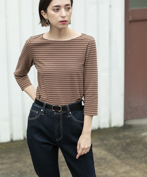 セール】ボートネック7分袖カットソー【洗濯機洗い可】（Tシャツ