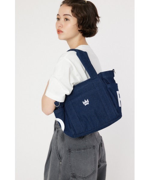 RODEO CROWNS WIDE BOWL(ロデオクラウンズワイドボウル)の「MULTI POCKET CANVAS TOTE(トートバッグ・レディース・アイボリー/ブルー/ブラック・FREE)」の1枚目の写真
