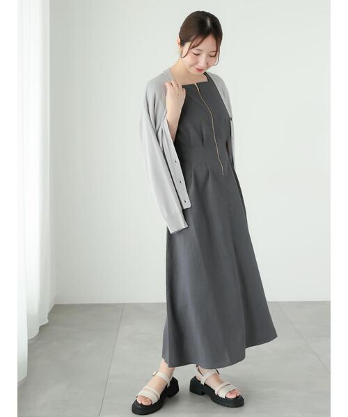 Te chichi TERRASSE(テチチテラス)の「麻調ジップスクエアネックワンピース(ワンピース・レディース・チャコールグレー/ブラウン/ベージュ・F)」の16枚目の写真