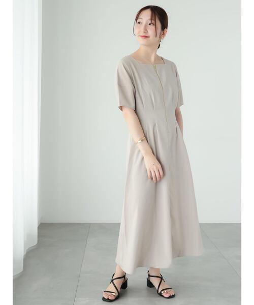 Te chichi TERRASSE(テチチテラス)の「麻調ジップスクエアネックワンピース(ワンピース・レディース・チャコールグレー/ブラウン/ベージュ・F)」の14枚目の写真