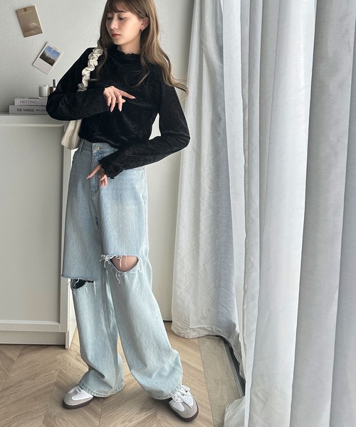 classicalelf(クラシカルエルフ)の「主役も引き立て役もこなす万能アイテム。前後2way シアーベロア ハイネックメロートップス(Tシャツ/カットソー・レディース・グレイッシュベージュ/ブラック/ブラウン/チャコール・X-LARGE/SMALL/MEDIUM/LARGE)」の15枚目の写真