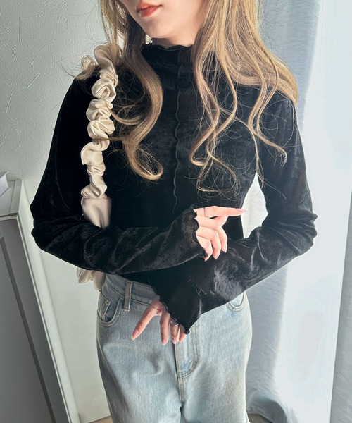 classicalelf(クラシカルエルフ)の「主役も引き立て役もこなす万能アイテム。前後2way シアーベロア ハイネックメロートップス(Tシャツ/カットソー・レディース・グレイッシュベージュ/ブラック/ブラウン/チャコール・X-LARGE/SMALL/MEDIUM/LARGE)」の18枚目の写真