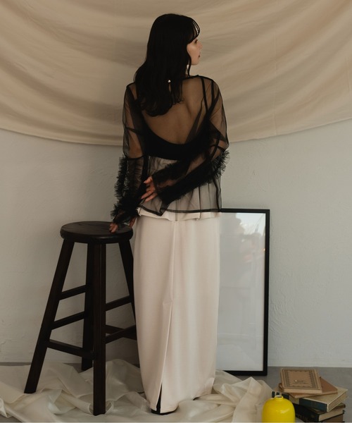 fupel（フぺル）の「sheer ruffle sleeve tops / シアーフリルスリーブトップス（Tシャツ/カットソー・レディース・オフホワイト/ブラック・FREE）」の17枚目の写真