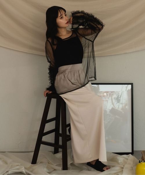 fupel（フぺル）の「sheer ruffle sleeve tops / シアーフリルスリーブトップス（Tシャツ/カットソー・レディース・オフホワイト/ブラック・FREE）」の14枚目の写真