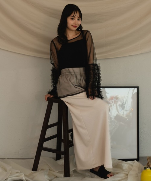 fupel（フぺル）の「sheer ruffle sleeve tops / シアーフリルスリーブトップス（Tシャツ/カットソー・レディース・オフホワイト/ブラック・FREE）」の16枚目の写真