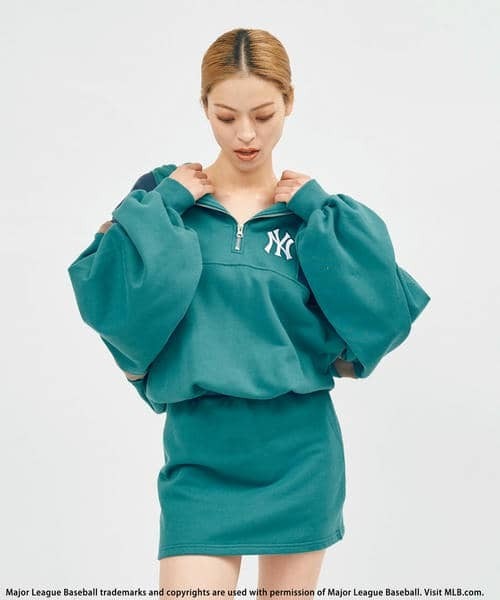 BACK TO THE FIELD（バック トゥー ザ フィールド）の「【MLB】スウェットZIPドルマンバイカラーフーディーワンピース（ワンピース・レディース・ブラック/グレー/グリーン・FREE）」の13枚目の写真