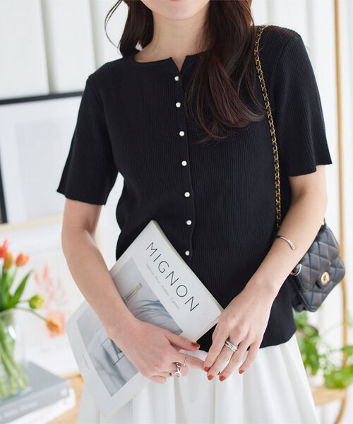 パールボタンリブニットカーディガン（カーディガン/ボレロ）｜KOBE  