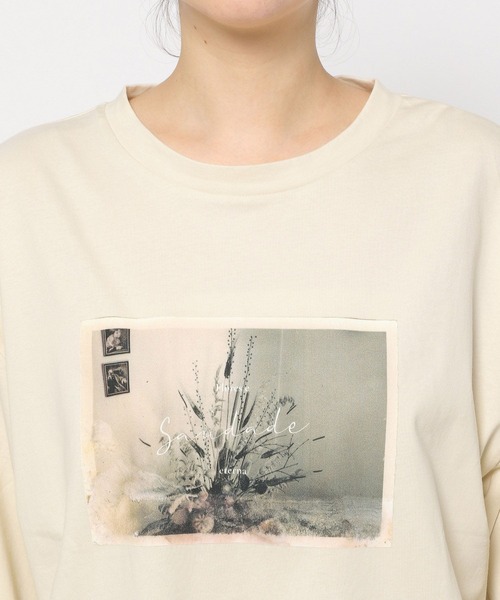 mysty woman(ミスティウーマン)の「フラワーフォトロンT 長袖 152817(Tシャツ/カットソー・レディース・オフホワイト/ブラック・FREE)」の9枚目の写真