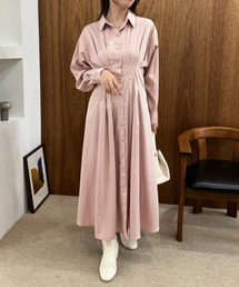【WEB限定商品】マイナス5キロ見え/バックレースアップシャツワンピース