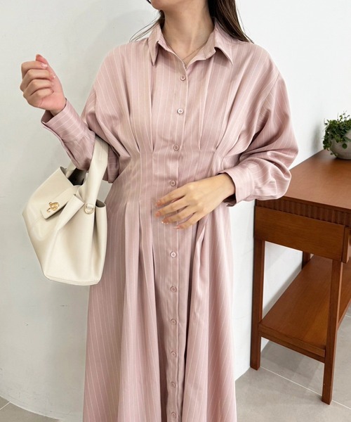 one after another NICE CLAUP（ワンアフターアナザーナイスクラップ）の「【WEB限定商品】マイナス5キロ見え/バックレースアップシャツワンピース（シャツワンピース・レディース・アイボリー/ピンク/モカ/ネイビー・SMALL/MEDIUM）」の8枚目の写真