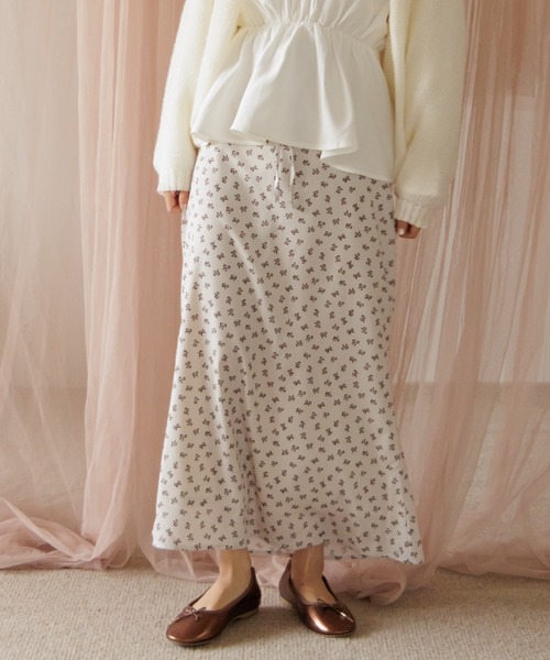 flower(フラワー)の「スウィンギングリボンスカート(スカート・レディース・アイボリー/ブラウン・FREE)」の1枚目の写真