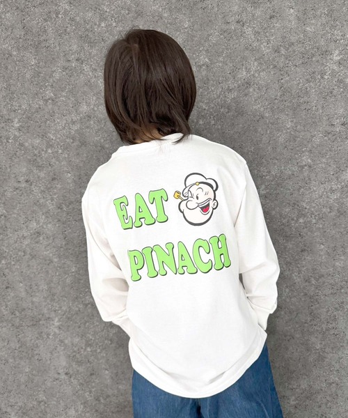 POPEYE(ポパイ)の「POPEYE ポパイ オーバーサイズ 長袖Tシャツ(Tシャツ/カットソー・キッズ・オフホワイト/杢グレー/ダークグリーン/ホワイト系/ブラック/チャコール/ベージュ/ネイビー・110cm/120cm/130cm/140cm/150cm/160cm)」の3枚目の写真