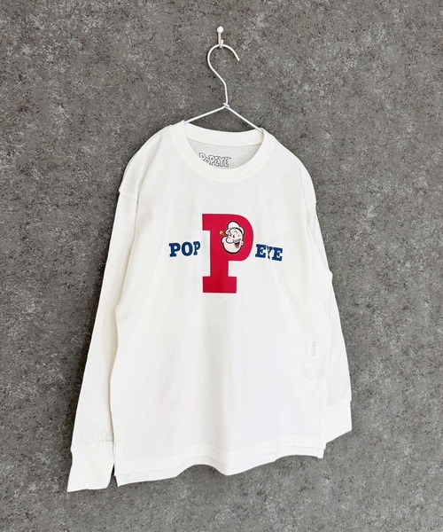 POPEYE(ポパイ)の「POPEYE ポパイ オーバーサイズ 長袖Tシャツ(Tシャツ/カットソー・キッズ・オフホワイト/杢グレー/ダークグリーン/ホワイト系/ブラック/チャコール/ベージュ/ネイビー・110cm/120cm/130cm/140cm/150cm/160cm)」の2枚目の写真