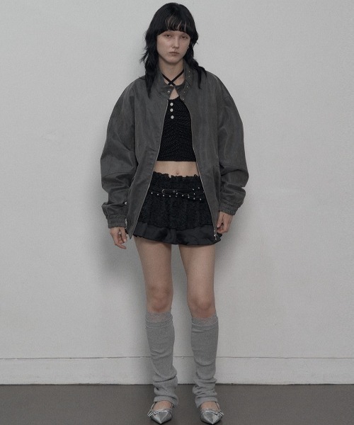 韓国ブランド SETUP‐EXE セットアップエグゼ STUDDED SUEDE JACKET スタッズスウェードジャケット ボトルネックジャケット ダブルジップジャケット 長袖ジャケット 韓国ファッション 韓国ストリート ストリートファッション