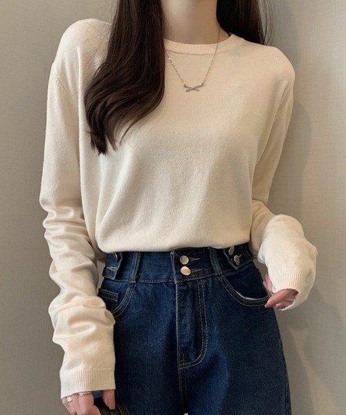 Girly Doll(ガーリードール)の「クルーネックニット(ニット/セーター・レディース・アイボリー/ブラック/ホワイト/ベージュ/ネイビー/グレー/ブラウン/カーキ・FREE)」の3枚目の写真