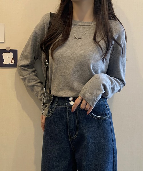 Girly Doll(ガーリードール)の「クルーネックニット(ニット/セーター・レディース・アイボリー/ブラック/ホワイト/ベージュ/ネイビー/グレー/ブラウン/カーキ・FREE)」の19枚目の写真