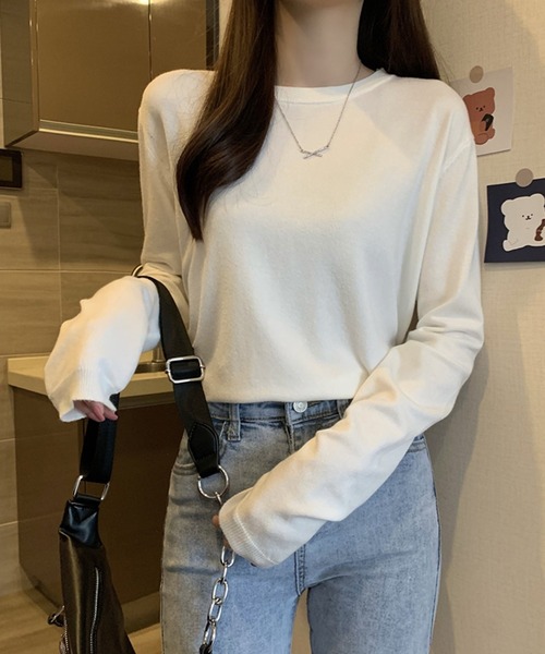 Girly Doll(ガーリードール)の「クルーネックニット(ニット/セーター・レディース・アイボリー/ブラック/ホワイト/ベージュ/ネイビー/グレー/ブラウン/カーキ・FREE)」の9枚目の写真