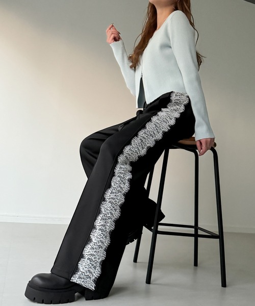 JUNOAH（ジュノア）の「ピンタックレースライントラックパンツ（その他パンツ・レディース・グレー/ネイビー/ブラック・LARGE/MEDIUM/SMALL）」の8枚目の写真